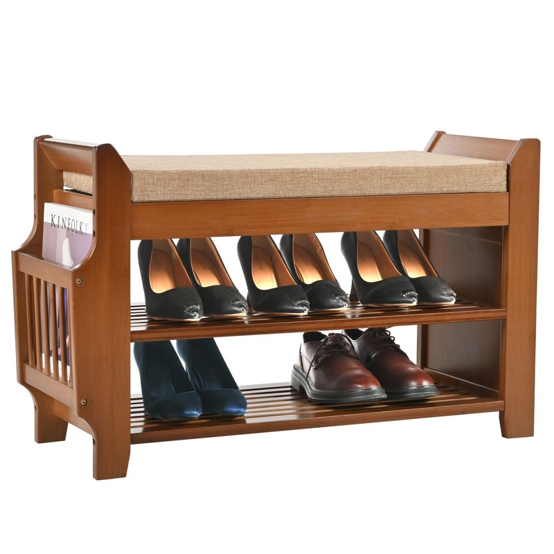 PETKABOO 2 Tier Shoe Bench, Bamboo Shoe Rack Bench, Shoe