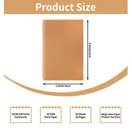 ALKALO 24 Pack A5 Blank Kraft Notebooks Bulk, Journaling Notebooks, Soft Cover Composition Notebook, 8.3x5.5 Inches 60 Pages Travel Journal Notebooks Set for Work, School, Student, Kids, Writing