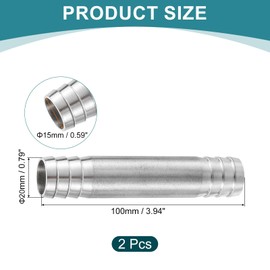 sourcing map 2Pcs 20x100mm Hose Barb Equal Pipe Fitting, 304 Stainless Steel Pipe Adapter Connection Fitting for Vacuum Systems, Industrial Connections, Pneumatic Equipment, Silver
