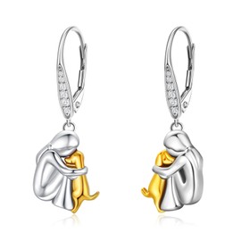 JUSTKIDSTOY Hypoallergenic Dog Earrings 925 Sterling Silver Cute Animal Dog Dangle Drop Earrings Stocking Stuffers Dog Jewelry Gifts for Women Pet Lover