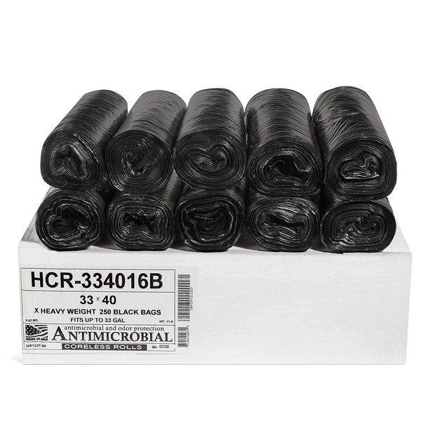 Aluf Plastics 33 Gallon Black Trash Bags (250 Count) - 33" x 40" - 16 Micron Equivalent High Density Value Garbage Bags for Bathroom, Office, Industrial, Commercial, Janitorial, Municipal, Recycling