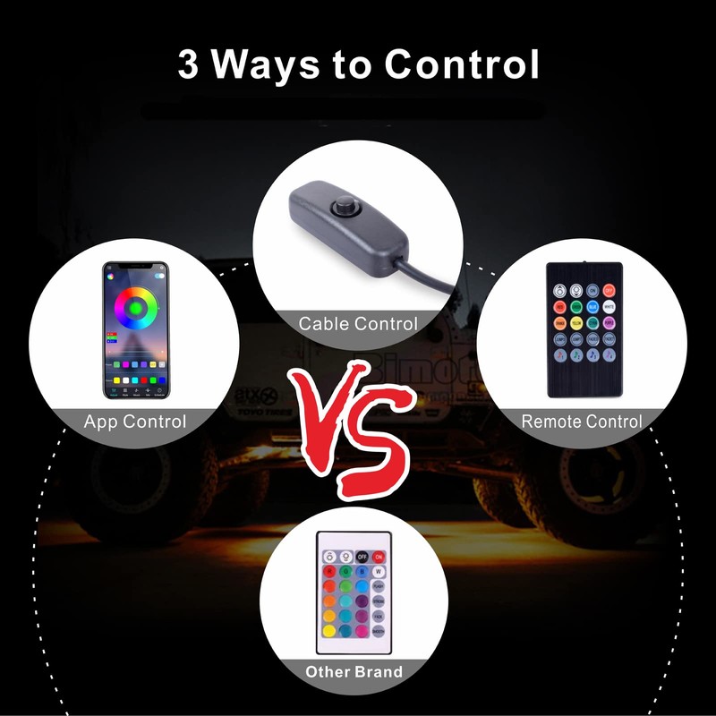 RGB LED Rock Lights Underbody Wireless APP Music Chasing Offroad