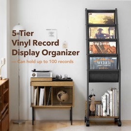 Keebofly Vinyl Record Storage, Record Holder Up to 100 Albums, Record Stand with 4 Tier Vinyl Holder Display Shelf, Movable Vinyl Storage Organizer Rack, Record Cabinet for Book Magazine Turntable