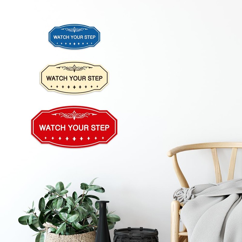 Signs ByLITA Victorian Watch Your Step Sign (Walnut) - Medium