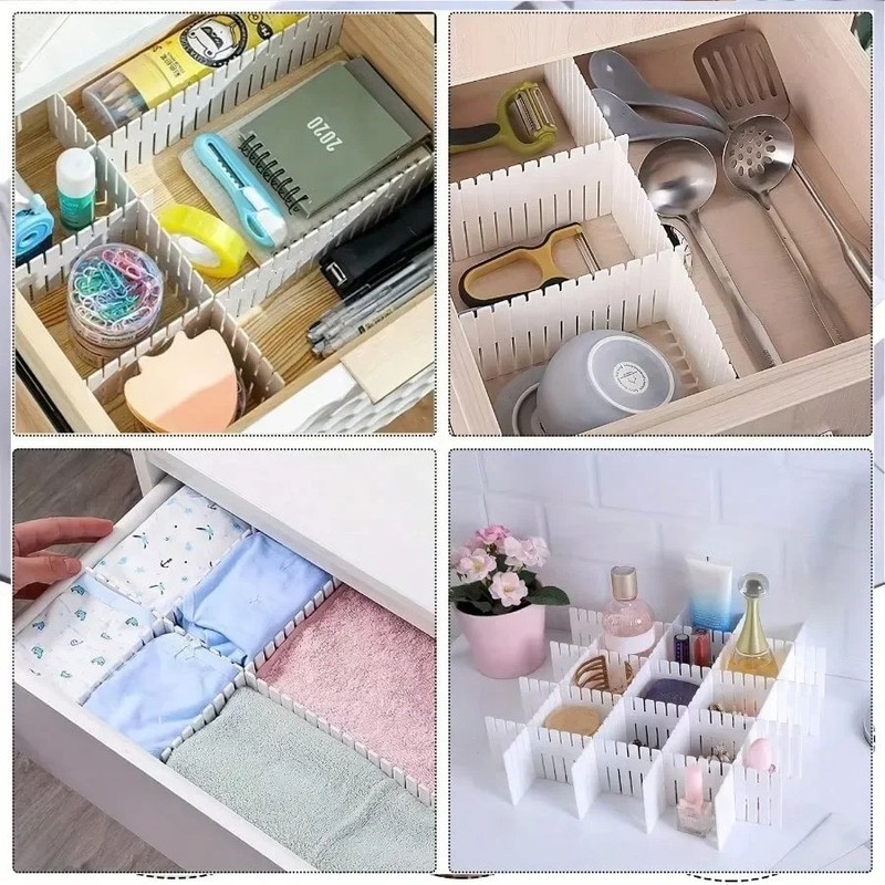 OrganiMax Adjustable Plastic Space Separation Tool Desk and Drawer Organizer