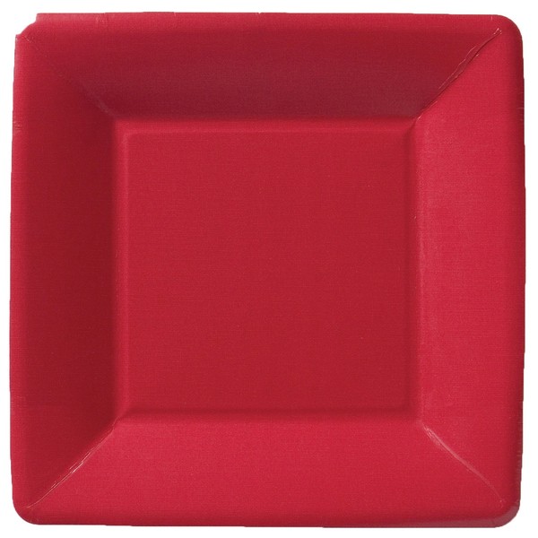 Ideal Home Range IHR Square Disposable Dessert Paper Plates, 7-Inches, Classic Linen Red