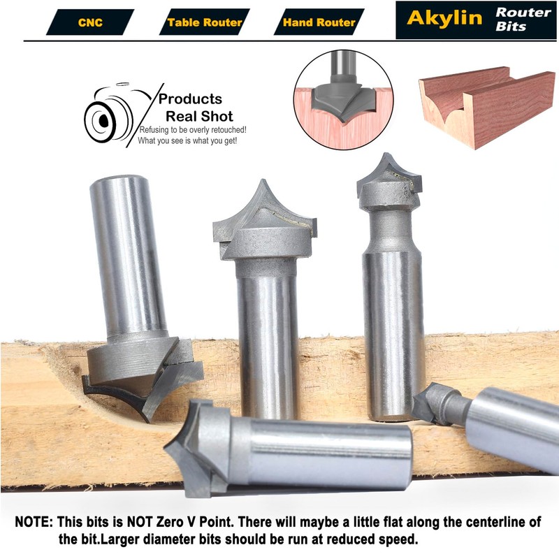 Akylin 5pcs Point Cutting Roundover Router Bit Set,1/2" Shank,Cutting Dia.
