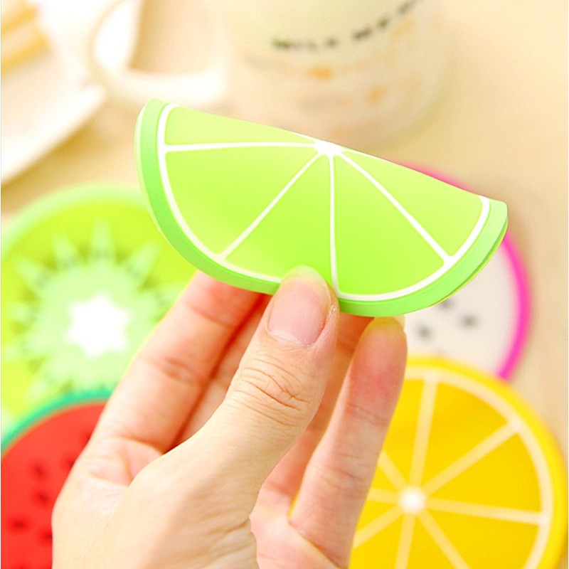 Kinteshun Silicon Drink Coaster,Heat-Insulated Non Slip Fruit Slice Drink Cup
