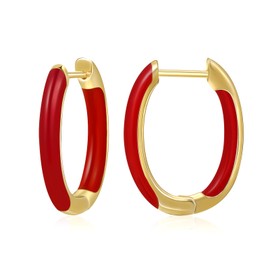 MESOVOR 18K Gold-Plated Hoop Earrings with Enamel Colour, U-shaped Small Lightweight Huggie Earrings Gifts for Women and Girls, Gold-plated, No Gemstone