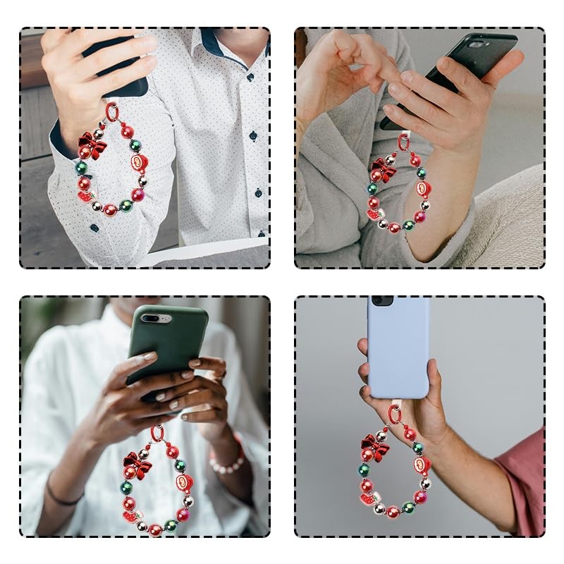 Christmas Phone Wristlet Lanyard Strap Keychain Bracelet Beaded Mobile Phone