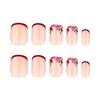 Nude Red Flowers Press on Nails Fake Nails Short Square,Aqinmony