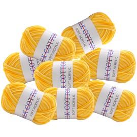 Pack of 8 Colourful Hand Knitting Yarn, Cotton Knitting Yarn, Crochet Yarn, Wool for Crochet and Knitting, Crochet Wool, Can Be Used for Sweaters, Scarves, Dolls DIY (Yellow)