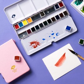 Paul Rubens Watercolour Paint Set &Watercolor Paper, Artist Grade 24 Colors, Travel Watercolor Journal, Art Supplies for Artists,Beginners, and Adults