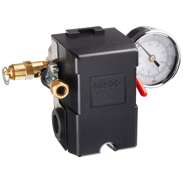 26 AMP H/D PRESSURE SWITCH AIR COMPRESSOR 145-175 4 PORT w/0-200 psi Gauge & 200 psi Pop off valve