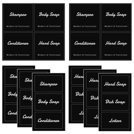 Suream 26PCS Waterproof Labels for Bottles, Soap Dispenser Labels for Kitchen & Bathroom, Black Self-Adhesive Cleaning Stickers for Soap, Hand Soap, Dish Soap, Lotion, Shampoo and Conditioner