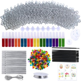 Winlyn 24 Sets Lotus Flower Suncatcher Wind Chimes Decorations DIY Window Paint Art Stickers Craft Kits Flower Sun Catchers for Kids Classroom Birthday Spring Summer Party Activities Art Project