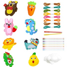 8 PCS Kids Sewing Kit, Sewing Fun for Kids, Sewing Kit for Kids, Animal Sewing Craft Kit, Sewing Le Fabric Sewing Key Pendant Creative Cartoon Bag DIY Children's Puzzle Handmade Material Bag