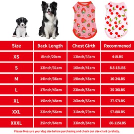 JpGdn 2pcs/Pack Dog Shirts Sleeveless for XXXL Breed Dog Girl Pink Red Strawberry Cherry Print Clothes Vest Outfit Light Soft Breathable