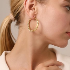 Twisted Hoop Earrings for Women 18K Gold Plated Thick Chunky Hoops Hypoallergenic Twist Earrings