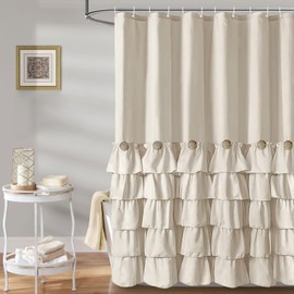 Seasonwood Beige Shower Curtain Cute Ruffle Shower Curtain Cream Shower Curtain Shabby Chic Farmhouse Style Design Girly Shower Curtain Button Country Style,72x72 in