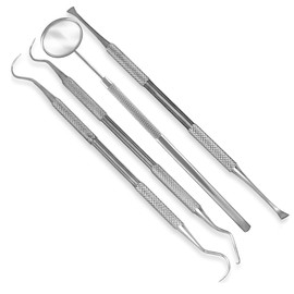 DEXSUR 4 Pcs Dental Scraper for Tartar and Plaque, Tooth Scraper, Dental Mirror & Scaler Set - Complete Stainless Steel Dental Tools Kit for Teeth Cleaning - 5 Pack