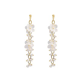DIAMANTIO 18K Gold Plated, Elegant Floral Drop Earrings for Women – Gold Chain Dangle Earrings with White Blossoms – Delicate Statement Jewelry for Weddings, Dates & Special Occasions