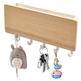 Pinsheng Key Rack Holder Organiser Wall Mounted 5 Key Hooks Mail Sorter for Entrance Area Home Office Natural Wood Colour