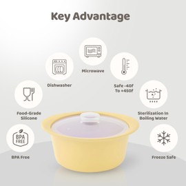 FIRGI 27oz Silicone Microwave Steamer Pot with Handle & Lid - Korean 100% Food-Grade Steamer Bowl, Heat-Resistant Cooker with Steam Holes, Easy Clean, Dishwasher Safe, Yellow