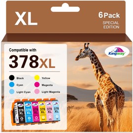 KINGWAY 378XL Remanufactured Printer Cartridges for Epson 378XL 378 XL for Epson Expression Photo XP 8600 XP 8605 XP 8500 XP 8505 XP8000 XP8005 XP8700 (6 Pack, 1BK, 1C, 1M, 1Y, 1LC, 1LM)