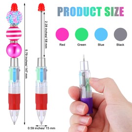 Skyygemm 12 Pcs Multicolor Beadable Pens 4 in 1 Colored Beads Pen Retractable Ballpoint Pens for Christmas Thanksgiving Gift DIY Making Kit Party Favors(Multicolor)