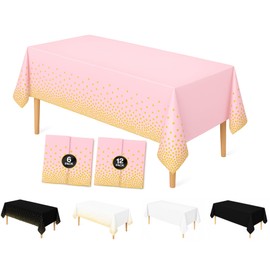 Premium Disposable Plastic Tablecloth for Rectangle Tables 54 x 108 Inches, Decorative Table Cover for Parties, Birthdays, Events, Weddings, Picnic, Camping, Indoors, Outdoors, 6 Pack and 12 Pack