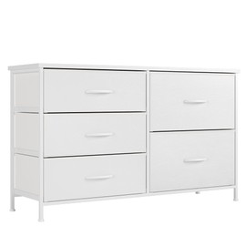 Nicehill White Dresser for Bedroom with 5 Drawers, Small Dresser for Kids' Bedroom, Closet, Wide Chest of Drawers with Storage Drawers, Wooden Top, Steel Frame, Modern, White