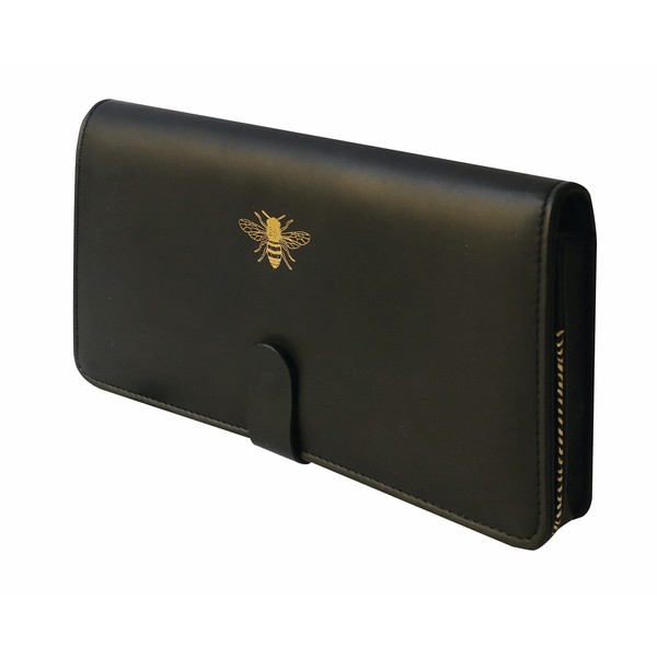 Sky + Miller Women's Faux Leather Bee Travel Accessory-Passport Wallet, Black, Measurements in cm: 23.5 x 12.5 x 3.5