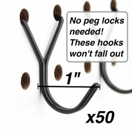 Right Arrange Steel Pegboard Hooks 50-Pack 1in J-Hook, Black - Will Not Fall Out - Fits Any Peg Board - Multipurpose - Organize Necklaces, Jewelry, Retail Items, Keys, Craft or Supplies