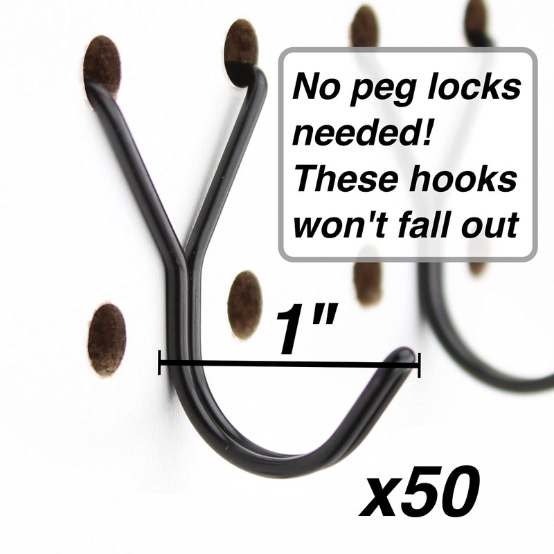 Right Arrange Steel Pegboard Hooks 50-Pack 1in J-Hook, Black -