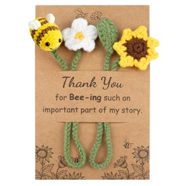 Sereney 2 Pack Bookmarks as Teacher Gifts, Book Lovers Appreciation Gifts Handcrafted Crochet Bee Sunflower Bookmark as Thank You Gift for Women Friend Coworker,Bookish Reader Reading Club Accessories