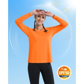 MAGCOMSEN Long Sleeve Shirts for Women Quick Dry UPF 50+ Shirts Breathable Rashguard Tops for Hiking Outdoor Orange, L