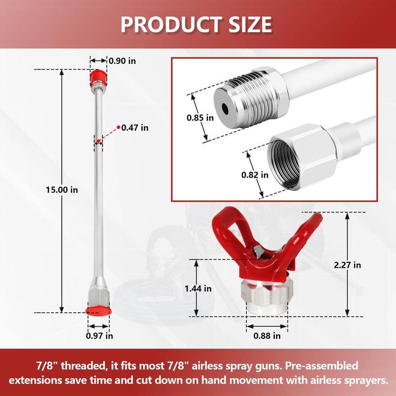 15-inch Airless Paint Sprayer Gun Extension & 7/8" Thread RAC