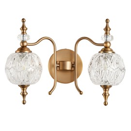 TLOLGT Bathroom Vanity Light Fixtures, 2-Light Vintage Crystal Bathroom Wall Sconces Matte Brushed Antique Brass Finish Retro Wall Sconce Light with Crystal Glass Shade for Bathroom Bedroom