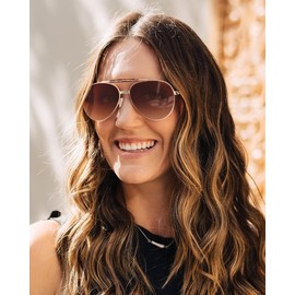 FURTALK Metal Aviator Sunglasses Womens Stylish Trendy Polarized UV400 Protection Sunnies FT9028 (Brown)