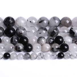 AAA Natural Black Quartz Rutilated Beads Round Loose Beads for Jewelry Making DIY Bracelet 32pcs 12mm Crystal Energy Healing Power Stone (Black Rutilated Quartz Crystal, 12mm)