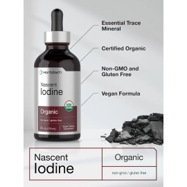 Nascent Iodine 325mcg 4oz Organic Liquid Supplement Non-GMO Gluten Free Horbaach