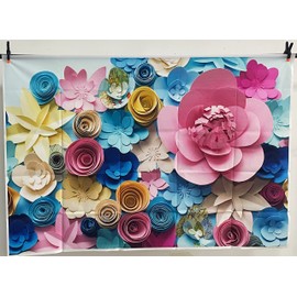 GYA 3D Colorful Paper Flowers Backdrop 7x5ft Hand-Make Flower Background Mother's Day Baby Shower Birthday Girl Adults Bachelorette Bridal Shower