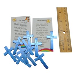 Westmon Works Pocket Cross Bulk Pack with Blue Metal Crosses and Our Father and Hail Mary Prayer Cards, Set of 10