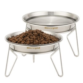 Elevated Cat Bowls,6.7" Extra Wide Raised Stainless Steel Cat Food Bowls with Anti-Slip Metal Stand Whisker Friendly Water Dishes for Indoor Cats and Small Dogs-2pack