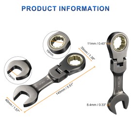 sourcing map Flex Head Stubby Ratcheting Combination Wrench 19mm Metric 72-Teeth CR-V Steel Nickel Plated Flex-Head Ratchet Wrench for Fasteners Nut Bolt