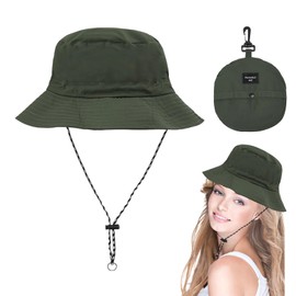 KHDULQ Sun Hat Fishing Hat with Chin Strap Waterproof Bucket Women's Quick Dry Packable Hat Summer Outdoor Activities Rainproof, Green, 54-60