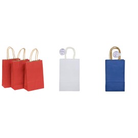 Small Paper Party Gift Bags w/Handles- 3 each color - Red, White, Blue - 9 total bags (9pk)