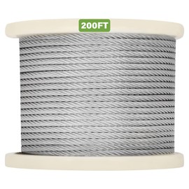 Thickened 1/4 Stainless Steel Cable, 200ft Wire Rope, 7X19 Strands Aircraft Cable, 6400lbs Breaking Strength, Zip Line for Heavy Duty Applications, Deck Railing, String Lights & Yard Zipline