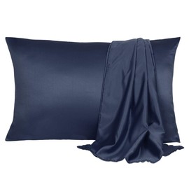 uxcell 2 Pack Silk Satin Pillowcase for Hair and Skin, Cool, Silky, Soft Breathable Pillow Cases Travel Size 14x20 Inch Navy with Envelope Closure